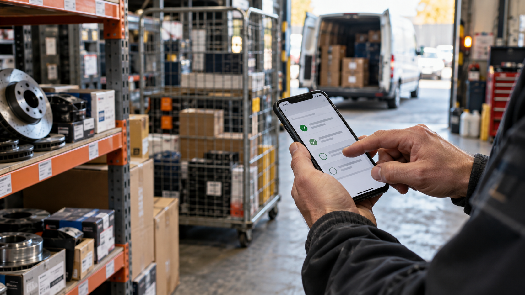 Operational check being completed on a phone in a motor factor branch